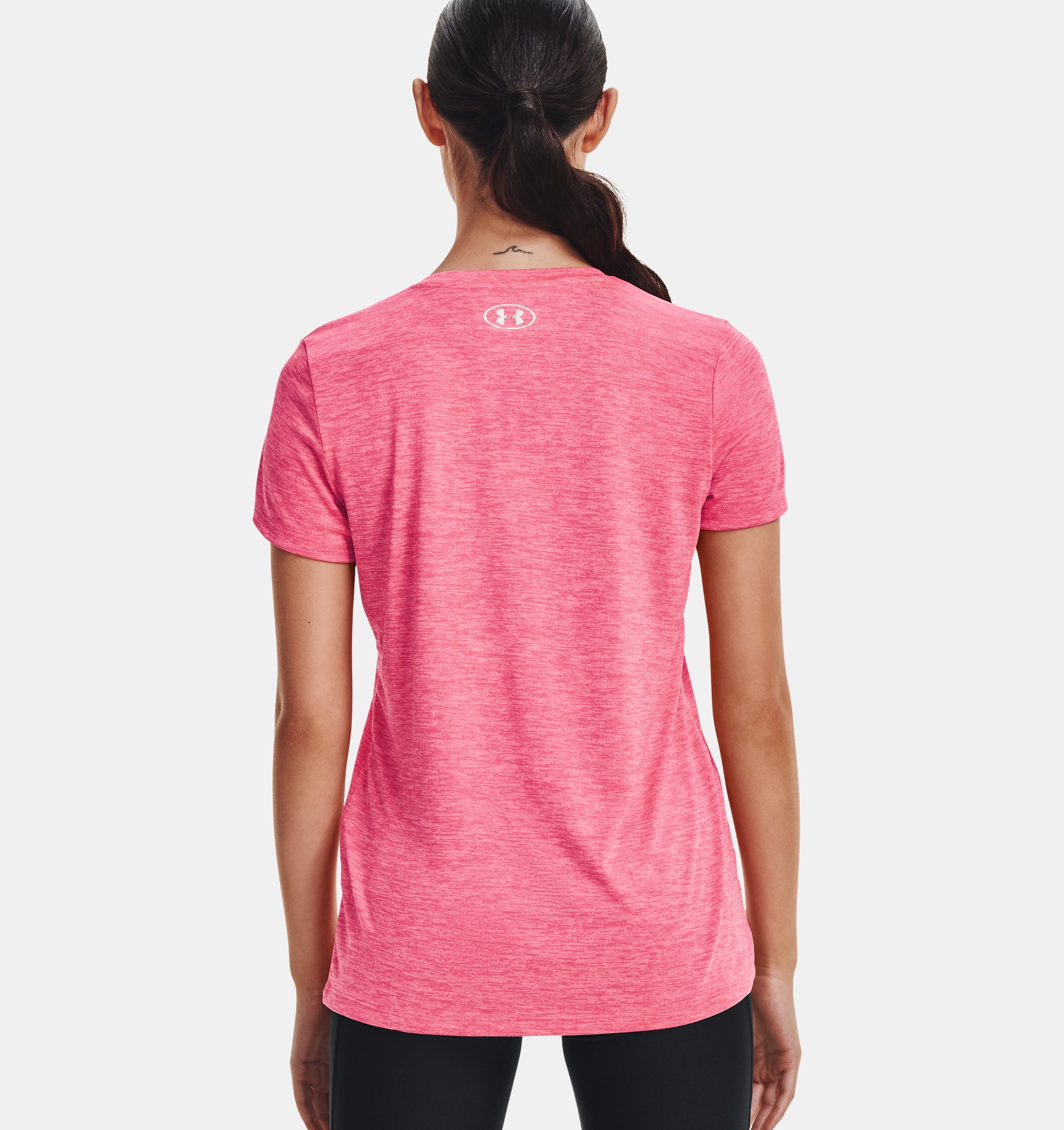 Under Armour Threadborne HeatGear Twist Pink V Neck Ladies Sports T Shirt 